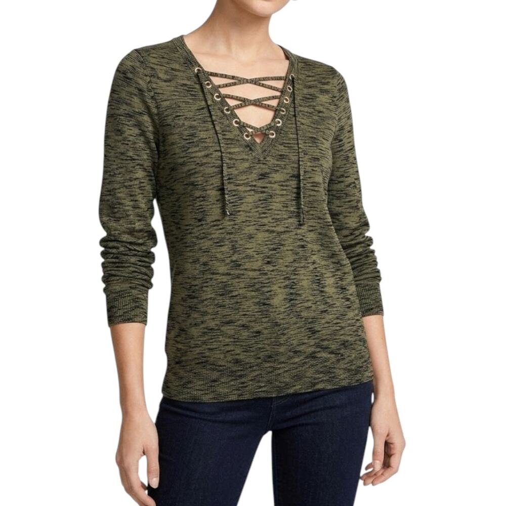 Michael Kors Lace-Up Grommet Top Women's XS or S Ivy Green Space Dye NWT